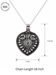 925 Sterling Silve Heart Shape Pendant Floral Carving and Ethnic Design