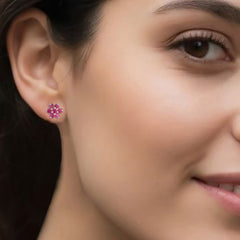 Chameli – Flower Ruby Silver Stud Earrings