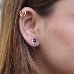 Agnijyoti – Garnet Silver Stud Earrings