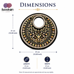 Black Suede Floral Embroidered Round Handbag, Hand Purse, Clutches with Patra Mirror Work for Women & Girls