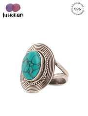 925 Sterling Silver Turquoise Gemstone Oval Shaped Ring