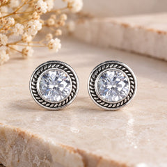 925 Silver Handmade AD Zircon Round Gemstone Eartops
