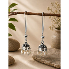 925 Sterling Silver Pearl Earrings, White Moti Stone Fish Hook Drop Design