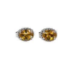 925 Sterling Silver Citrine Stud Earrings, Yellow Gemstone Push Lock