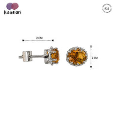 925 Sterling Silver Citrine Stud Earrings, Yellow Gemstone Push Lock