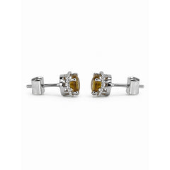 925 Sterling Silver Citrine Stud Earrings, Yellow Gemstone Push Lock