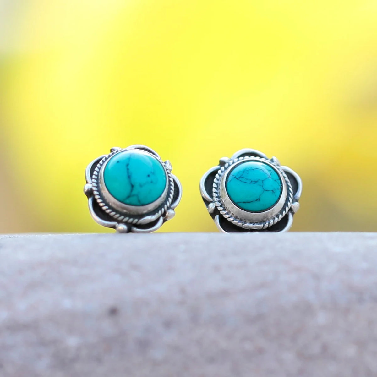 Gulnar – Turquoise Silver Stud Earrings