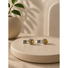 925 Sterling Silver Citrine Stud Earrings, Yellow Gemstone Push Lock