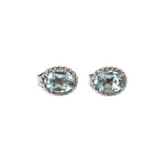 925 Sterling Silver Blue Topaz Stud Earrings, Blue Gemstone Push Lock