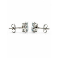 925 Sterling Silver Blue Topaz Stud Earrings, Blue Gemstone Push Lock