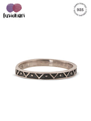 925 Silver Black Enamel Geometric Ring for Womens
