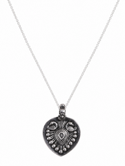 925 Sterling Silve Heart Shape Pendant Floral Carving and Ethnic Design