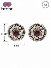 925 Sterling Silver Garnet Gemstone Round Stud Earrings