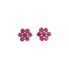 Chameli – Flower Ruby Silver Stud Earrings