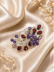 925 Sterling Silver Amethyst and Garnet Gemstone Floral Leaf Brooch Pin for Women and Girls