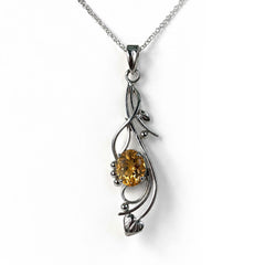 925 Silver Handmade Citrine Gemstone Oval Pendant Curved Leaf Design