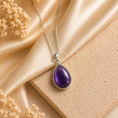 925 Sterling Silver Amethyst Gemstone Teardrop Pendant