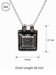 Traditional Sterling Silver Square Pendant Antique Finish and Detailed Floral Artwork