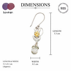925 Sterling Silver Citrine Earrings | Handmade Leaf Design with Faceted Crystal Drop