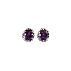 925 Sterling Silver Amethyst Stud Earrings, Purple Gemstone Push Lock