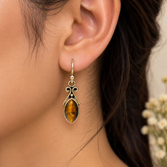 FUSIONARI 925 Sterling Silver Tiger Eye Gemstone Drop Earrings Jewellery