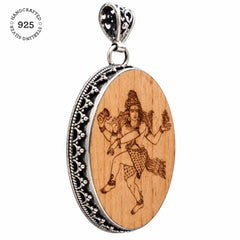 Wooden Laser Engraved Shiva Silver Pendant