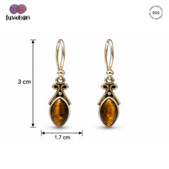 FUSIONARI 925 Sterling Silver Tiger Eye Gemstone Drop Earrings Jewellery