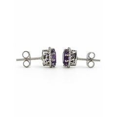 925 Sterling Silver Amethyst Stud Earrings, Purple Gemstone Push Lock