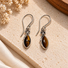 FUSIONARI 925 Sterling Silver Tiger Eye Gemstone Drop Earrings Jewellery