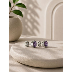 925 Sterling Silver Amethyst Stud Earrings, Purple Gemstone Push Lock