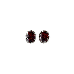 925 Sterling Silver Garnet Stud Earrings, Red Gemstone Stud Design