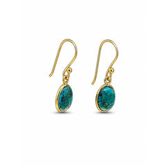 925 Sterling Silver Turquoise Gemstone Earrings Gold Plated Oval Stone Handmade Jewelry