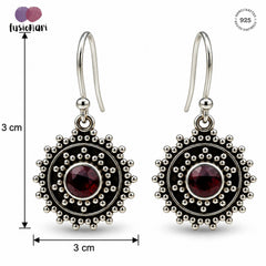 FUSIONARI 925 Sterling Silver Garnet Gemstone Drop Earrings Jewellery