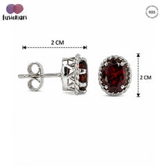 925 Sterling Silver Garnet Stud Earrings, Red Gemstone Stud Design