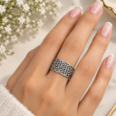 925 Silver Ring Geometric Lattice Openwork Pattern Band