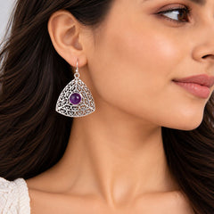 925 Silver Handmade Amethyst Round Gemstone Earring