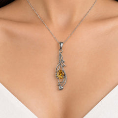 925 Silver Handmade Citrine Gemstone Oval Pendant Curved Leaf Design