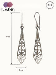925 Sterling Silver Filigree Long Drop Dangle Earrings