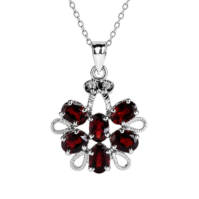 925 Sterling Silver Garnet Gemstone Flower Pendant For Women