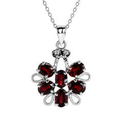 925 Sterling Silver Garnet Gemstone Flower Pendant For Women