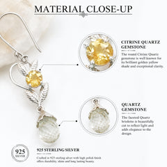 925 Sterling Silver Citrine Earrings | Handmade Leaf Design with Faceted Crystal Drop