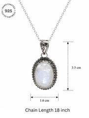 925 Sterling Silver White Moonstone Oval Pendant Intricate Beaded Edge Detailing