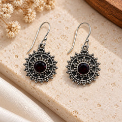 FUSIONARI 925 Sterling Silver Garnet Gemstone Drop Earrings Jewellery