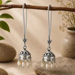 925 Sterling Silver Pearl Earrings, White Moti Stone Fish Hook Drop Design