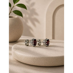 925 Sterling Silver Garnet Stud Earrings, Red Gemstone Stud Design