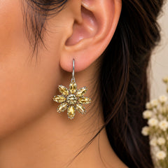 FUSIONARI 925 Sterling Silver Citrine Gemstone Flower Drop Earrings Jewellery