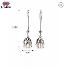 925 Sterling Silver Pearl Earrings, White Moti Stone Fish Hook Drop Design