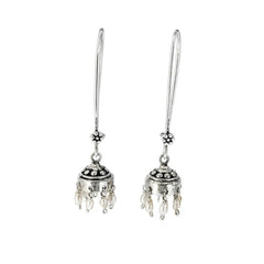 925 Sterling Silver Pearl Earrings, White Moti Stone Fish Hook Drop Design