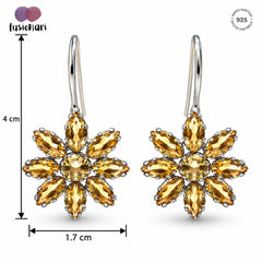 FUSIONARI 925 Sterling Silver Citrine Gemstone Flower Drop Earrings Jewellery