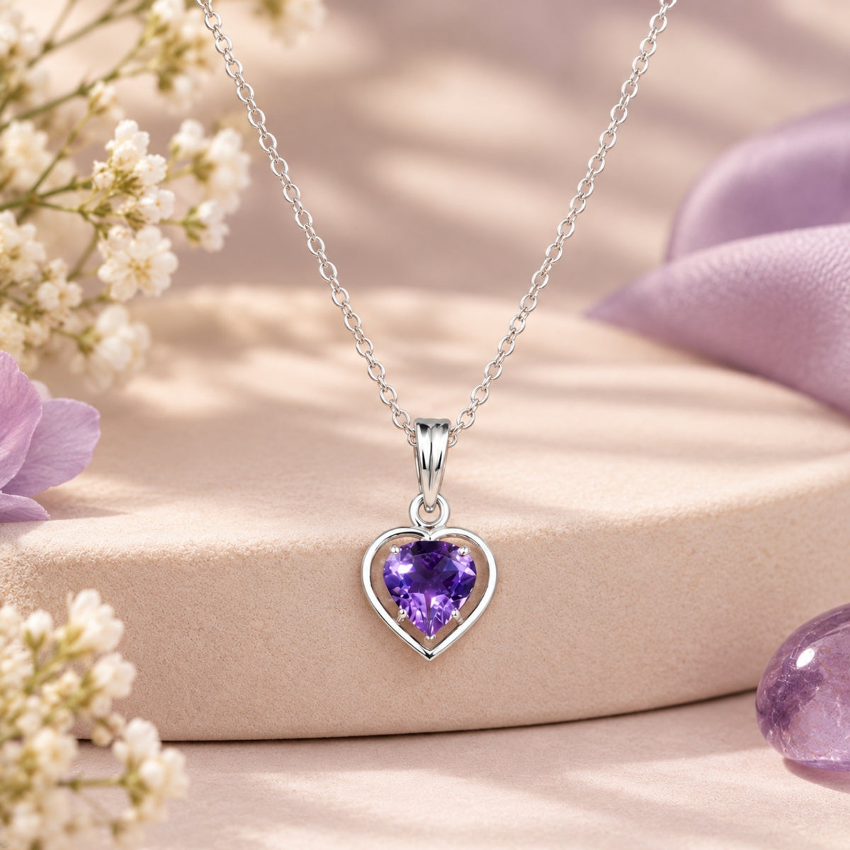 Anahata – Amethyst Silver Heart Pendant